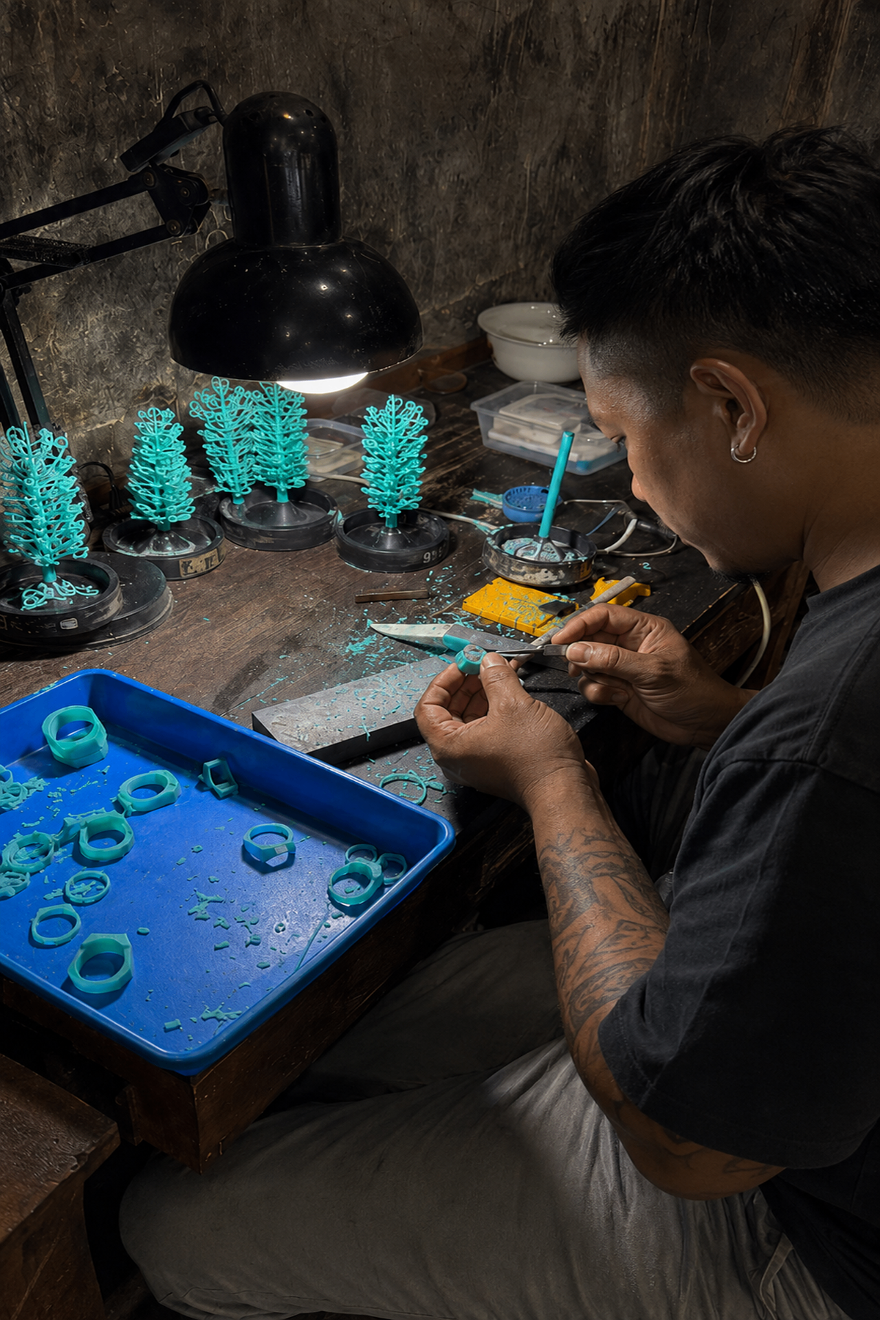 Carved blue jewelry wax pattern